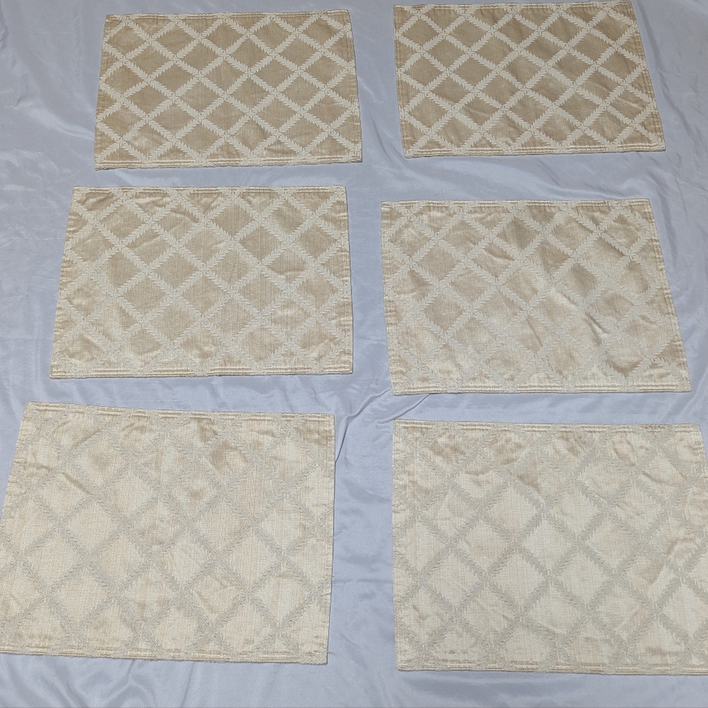 Set Of 6 Shimmer Gold Dual Sided Fabric Placemats 16.5" X 12" Fancy Holiday